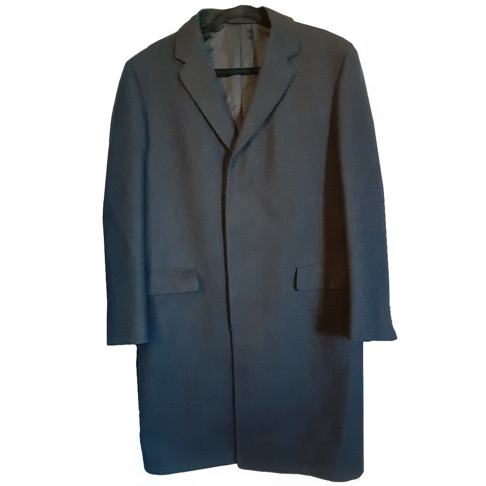 Mens Botany 500 Wool Black Heavy Overcoat Jacket trench winter classic vintage